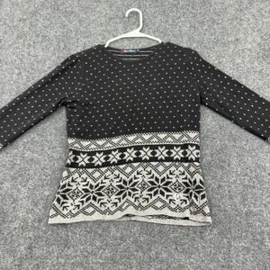 Conte of Florence Sweater Womens S Black Wool Fair Isle Snowflake Preppy Italy